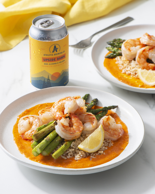 Oven-Roasted Shrimp and Asparagus with Romesco Sauce