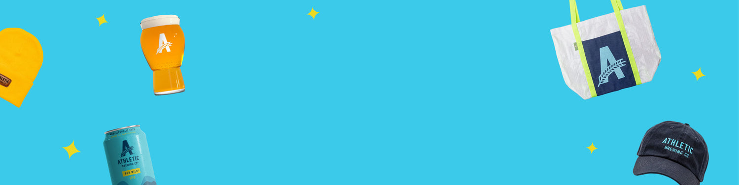 various athletic gifts on a blue background