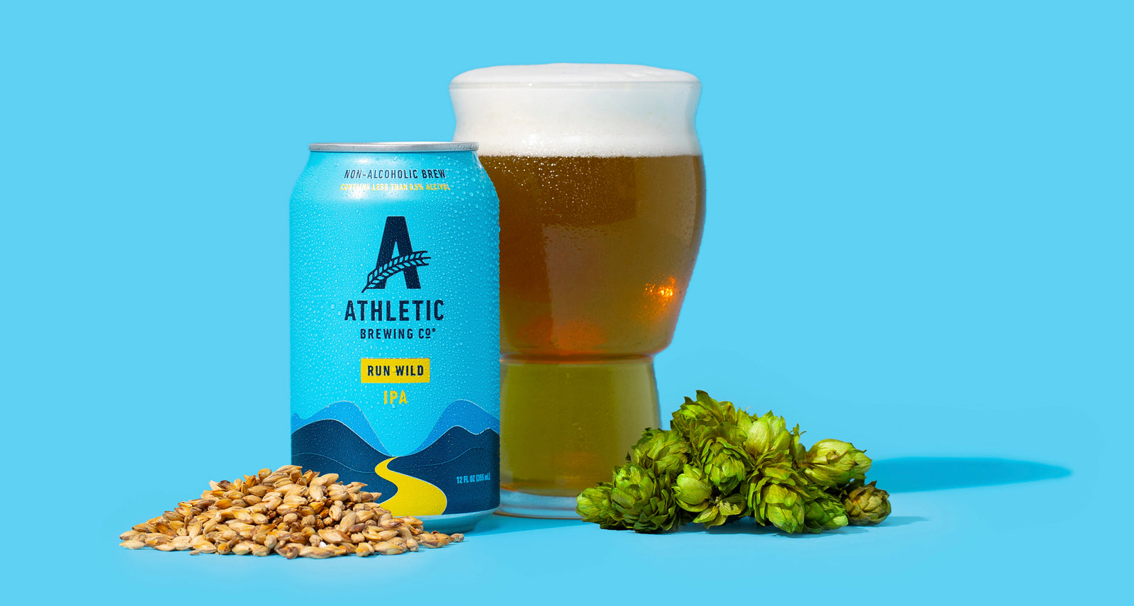 can and glass of run wild next to ingredients