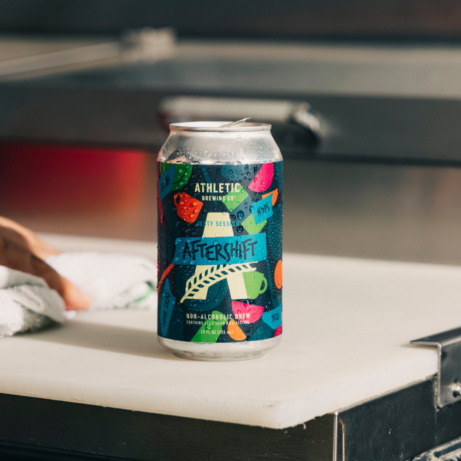 can of Aftershift Non-Alcoholic Beer