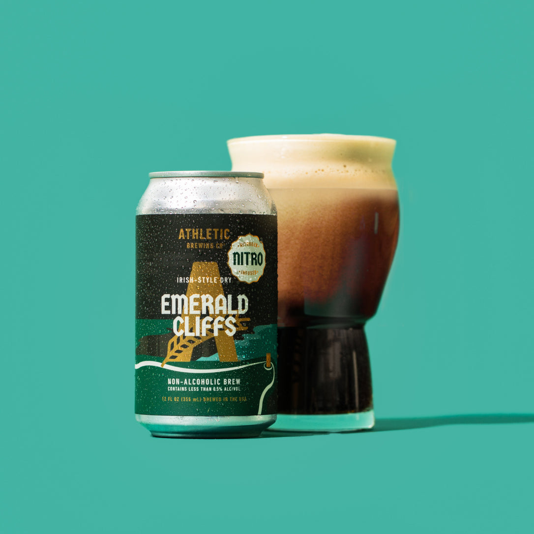 Emerald Cliffs nitro-infused can next to a full glass.