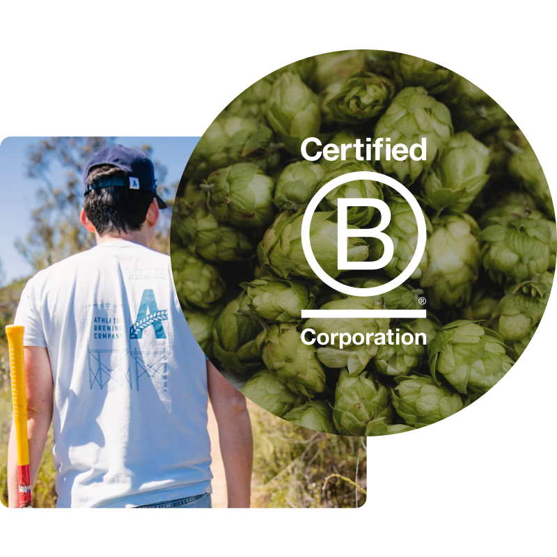 Certified B Corp logo on hops next to team member