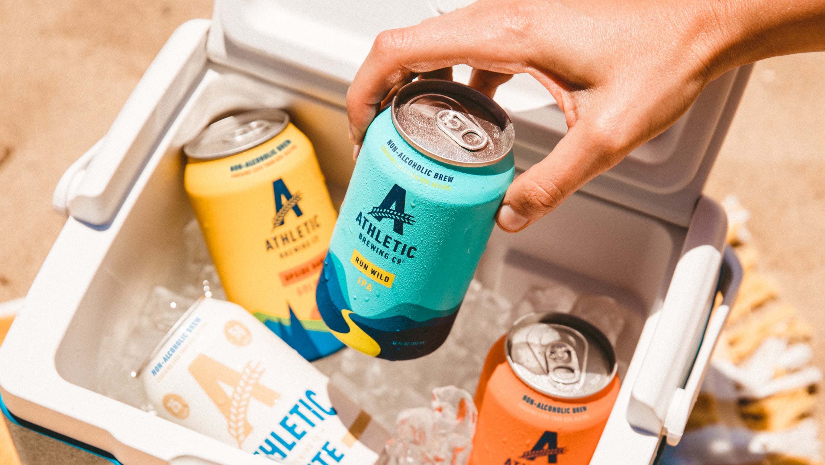 pulling na beers out of cooler