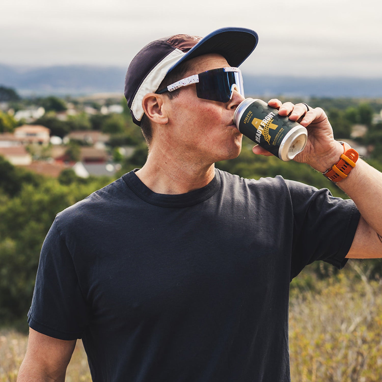 person drinking Ready Front brew