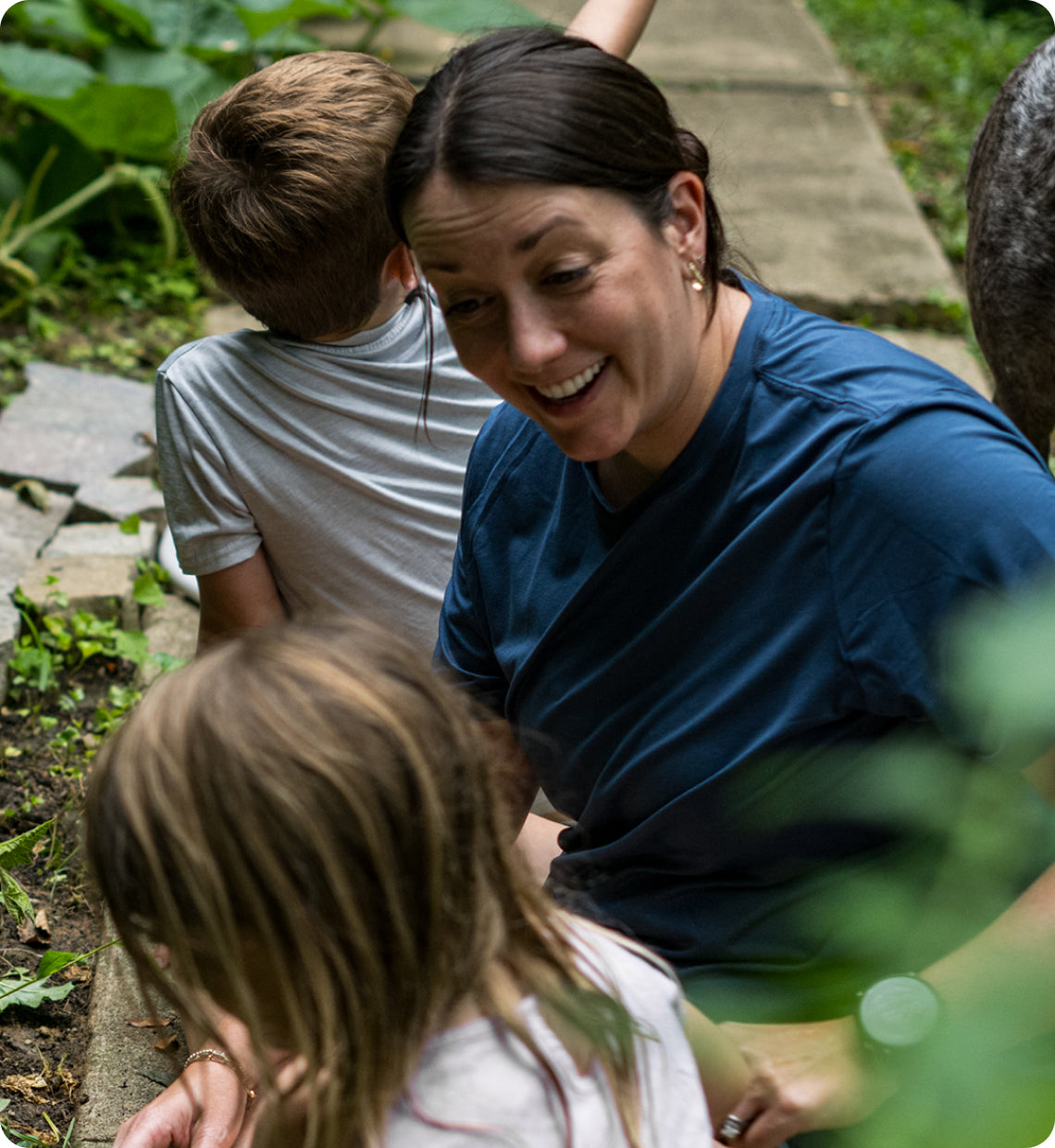 mom and kids outside
