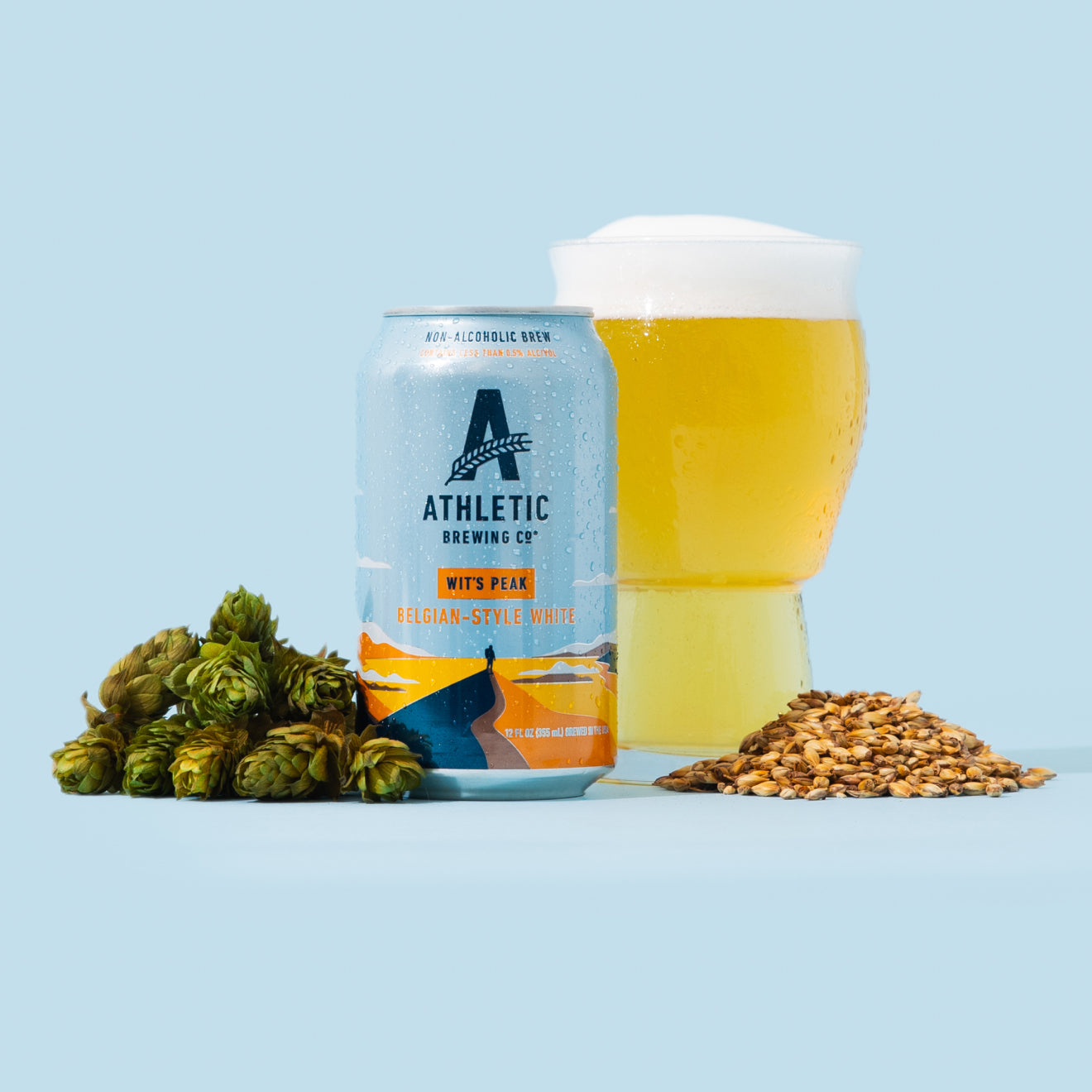 Wit's Peak can and glass next to ingredients