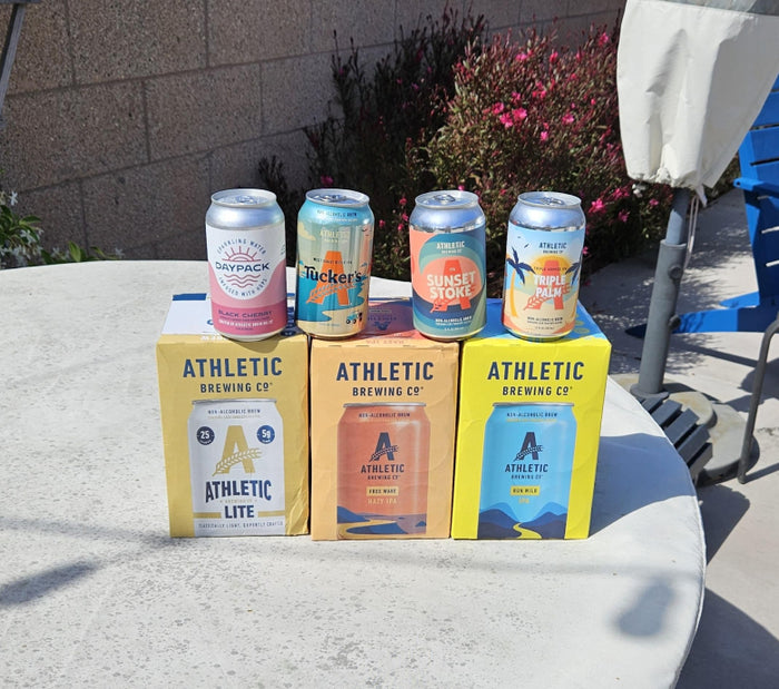 4 cans and 3 boxes of Athletic brews