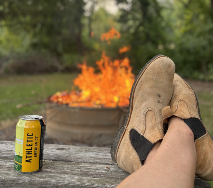 enjoying athletic next to a fire