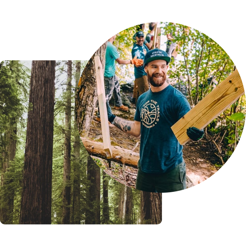 Athletic team restoring an outdoor trail